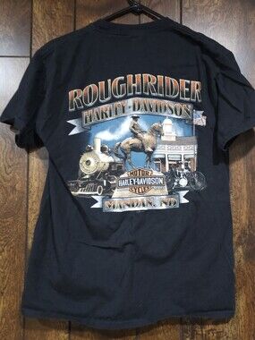 Harley Davidson Roughrider Graphic Medium Mens Mandan ND Short Sleeve Motorcycle